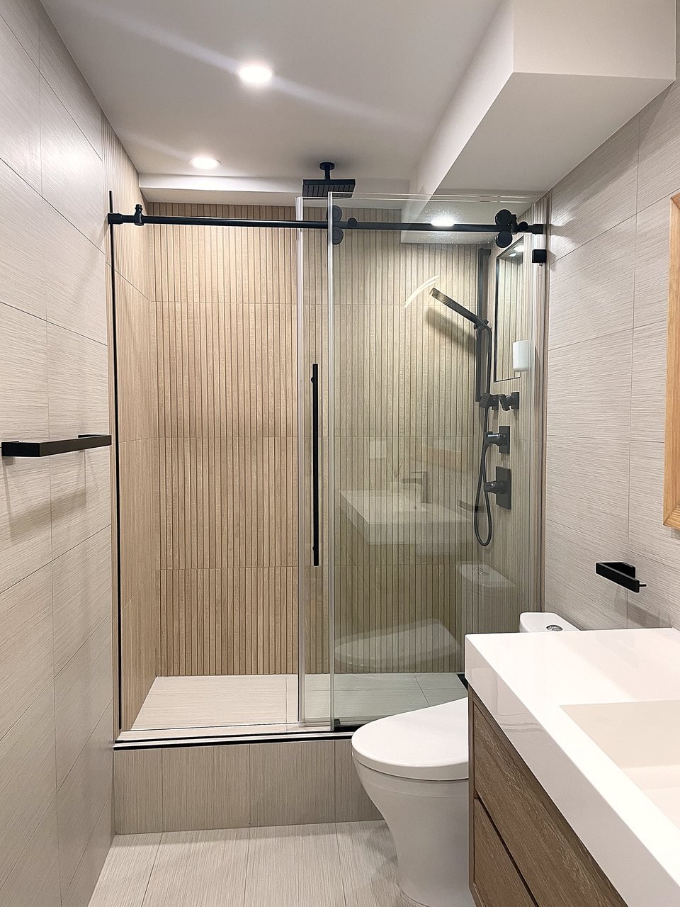 Bathroom with layered lighting