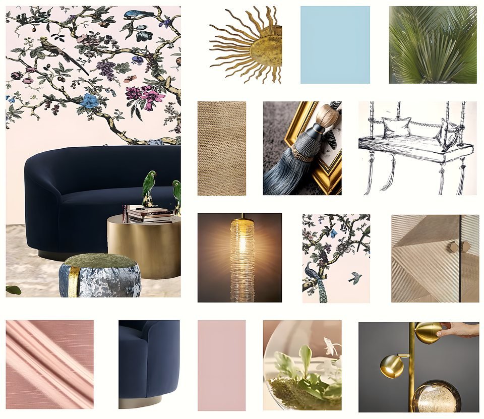 Materials and finishes moodboard for the Brooklyn Heights Designer Showhouse room