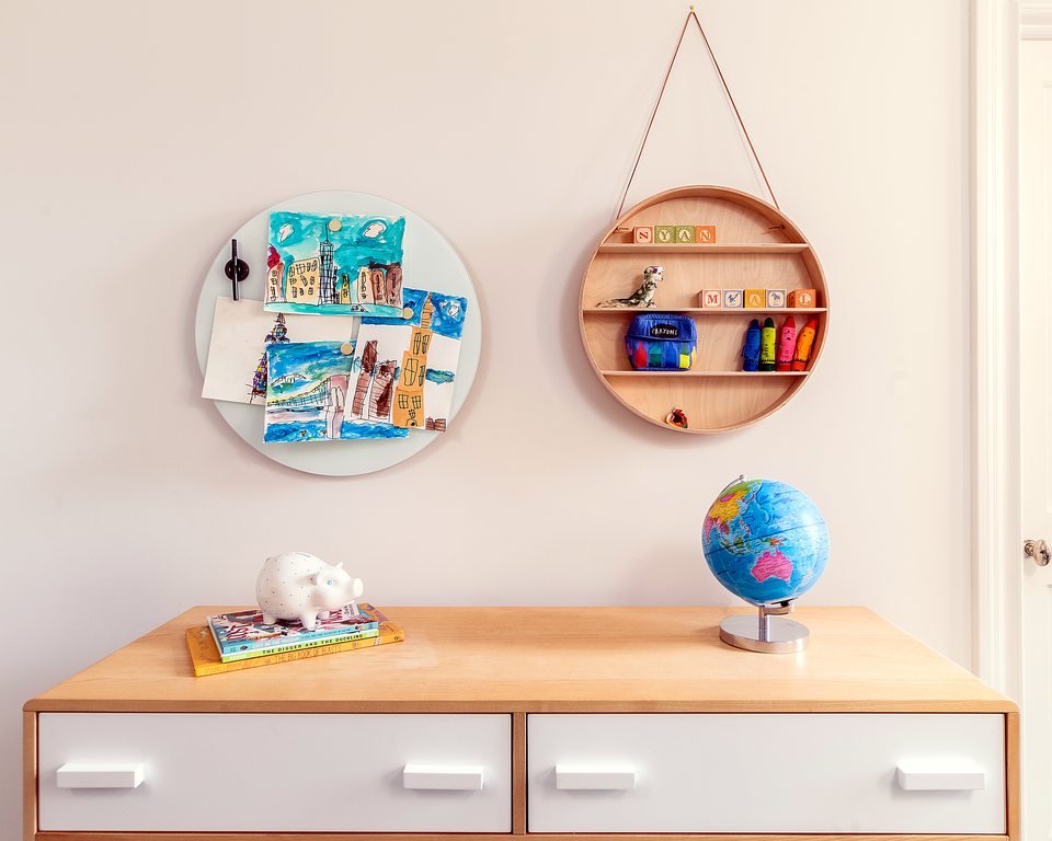 Kids room seating area with tactile, kid-friendly materials