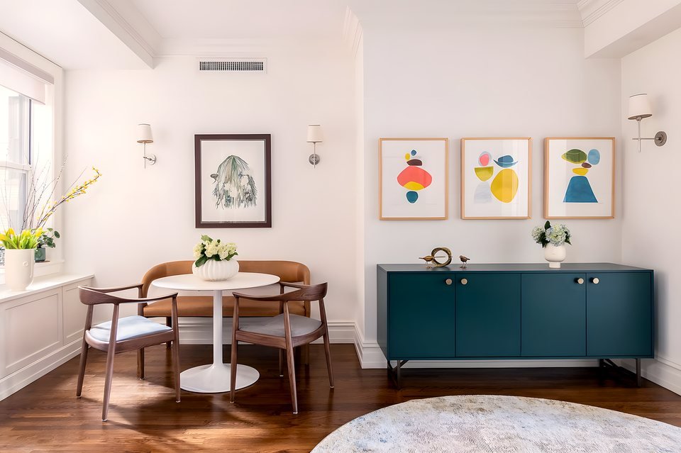 A warm, layered dining room designed for everyday living on the Upper West Side