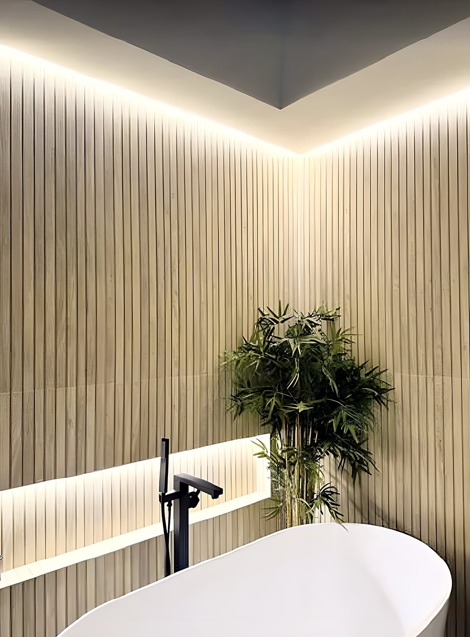 Overview of the spa-like primary bathroom