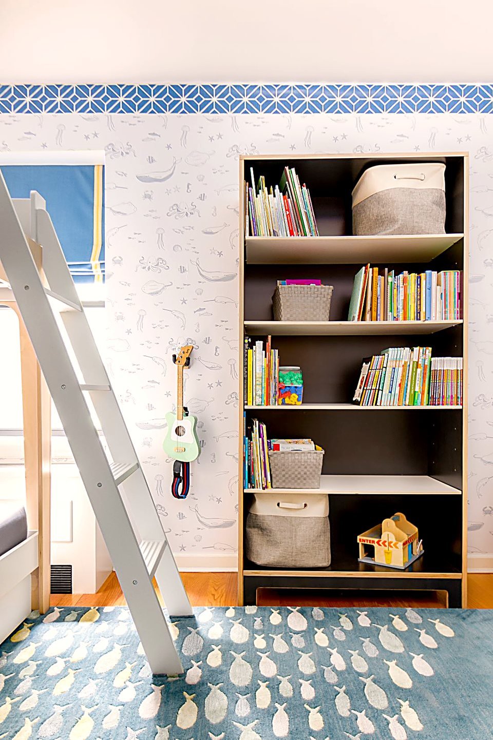 Custom-built bed with playful yet refined detailing