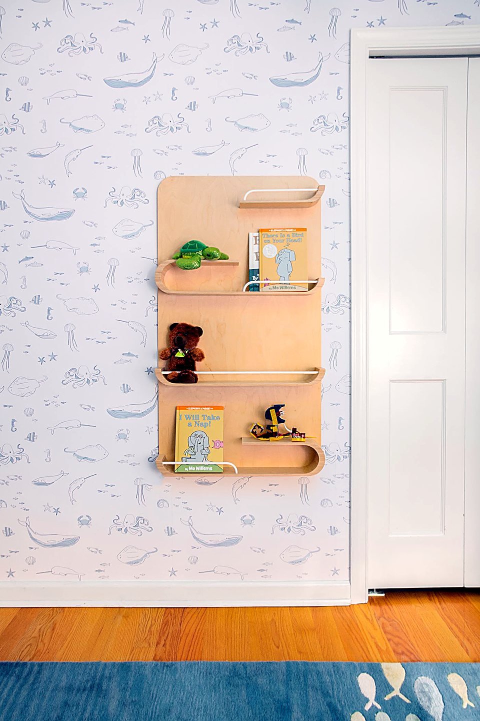 Built-in storage and shelving in the children's room