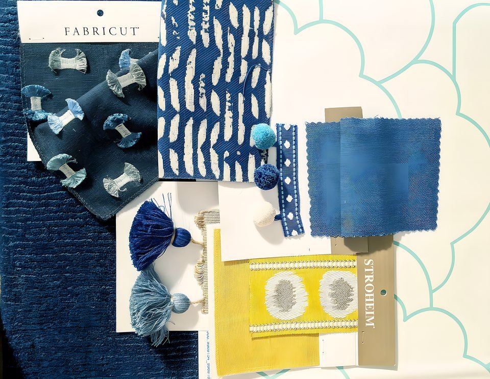 Mood board that shaped the room's playful yet refined palette