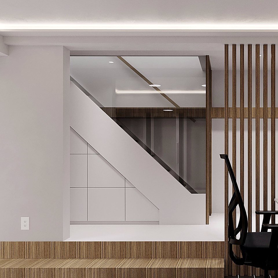 Detail view of the finished cellar millwork