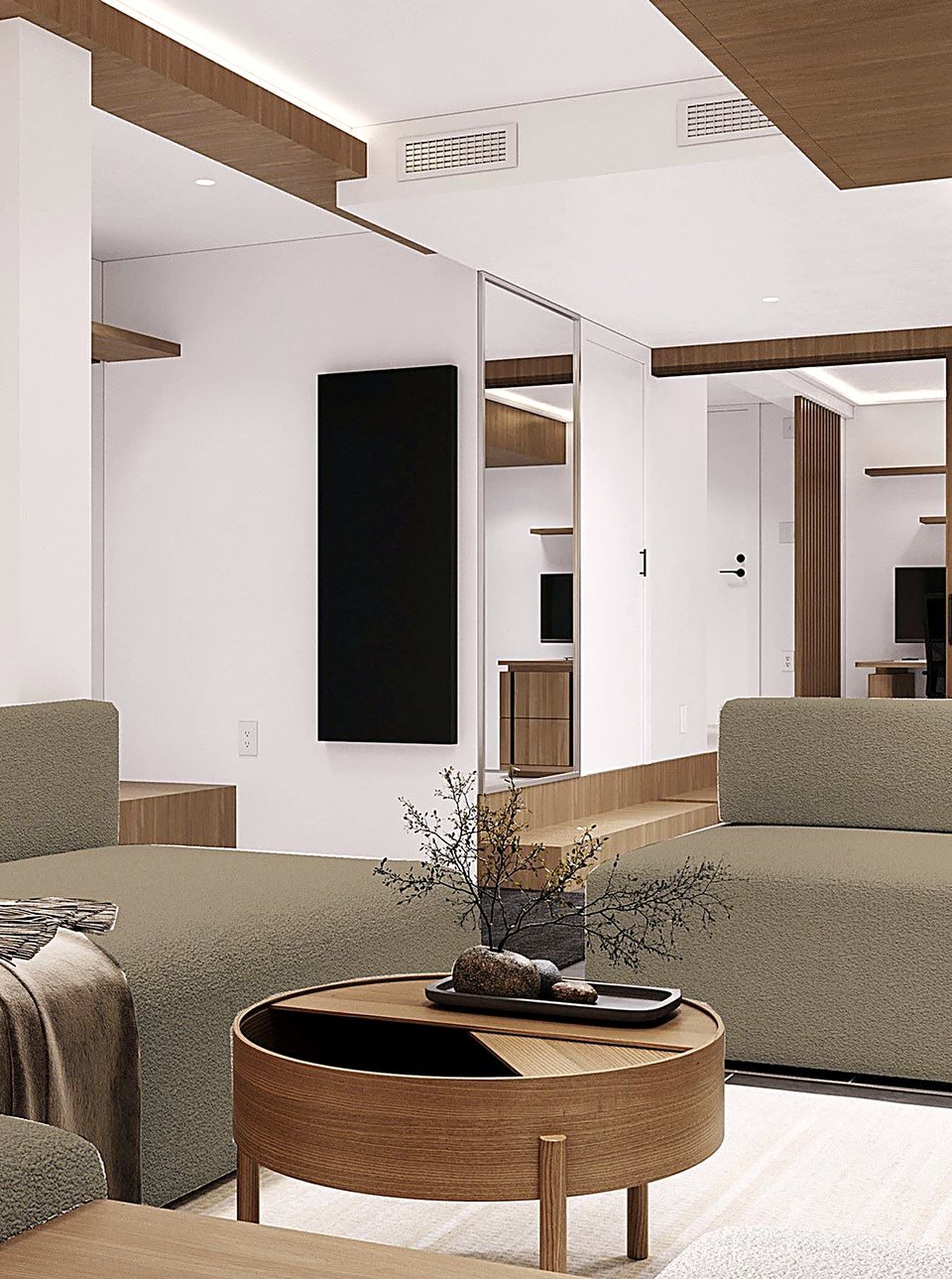 Cellar lounge corner with rich, layered furnishings